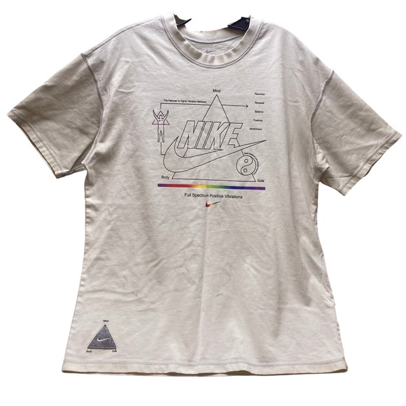 Nike Shirt Mens‎ Medium White Spell Out Center Swoosh Rainbow Spectrum Mind Body - Picture 1 of 11